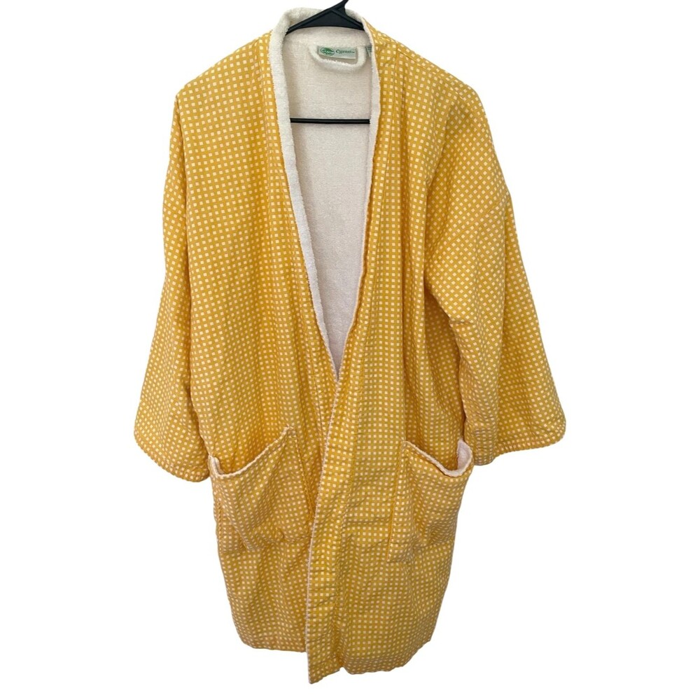 Cypress Women’s Yellow Check Luxury Bath Robe Size M Heavyweight Cotton Lined